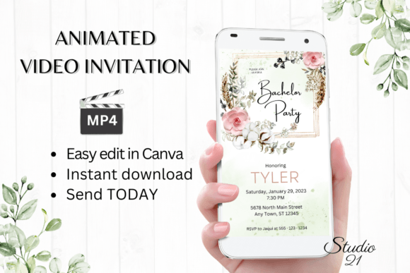 Boho Bachelor Party Invite W5122: A Stylish Digital Template