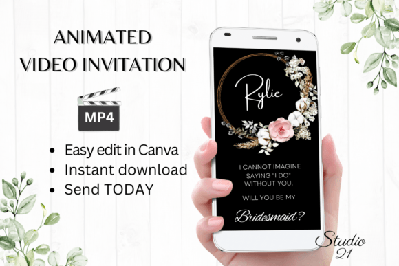 Boho Bridesmaid Proposal W3129M: Effortless Digital Invites