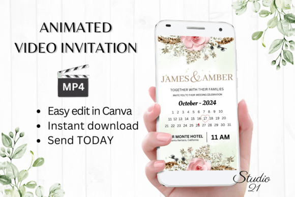Boho Wedding Invitation W8126B: Your Animated Evite Solution