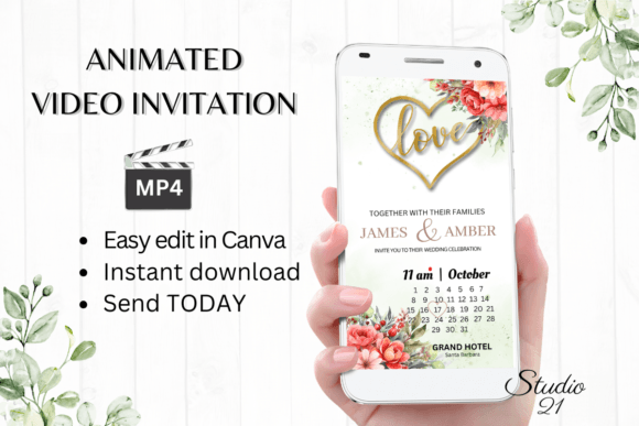 Elegant Floral Wedding Invitation W8130B for Your Digital Evite