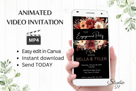 Fall Engagement Party Invite W1157: A Modern Template for Autumn Celebrations
