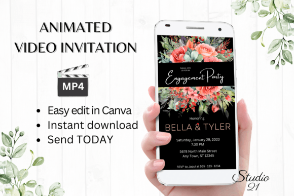 Floral Engagement Party Invite W1137: Effortless Elegance for Your Digital Celebration