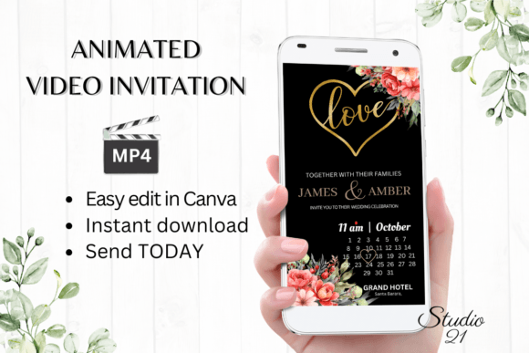 Floral Wedding Invitation W8131B: A Modern Digital Evite for Effortless Elegance
