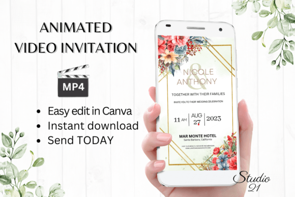 Floral Wedding Invitation W8134: Your Animated Digital Evite